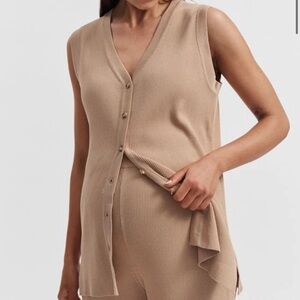 Legoe Heritage Maternity V Neck Rib Tank Top Button Front Latte